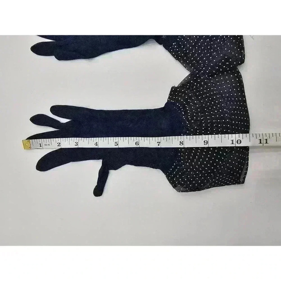 Vtg Van Raalt Women's Navy Blue Polka-dot Ruffle Gloves - Picture 4 of 5